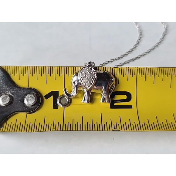 925 Sterling Silver Diamond Accent Elephant Pendant Necklace, Vintage - Picture 8 of 10